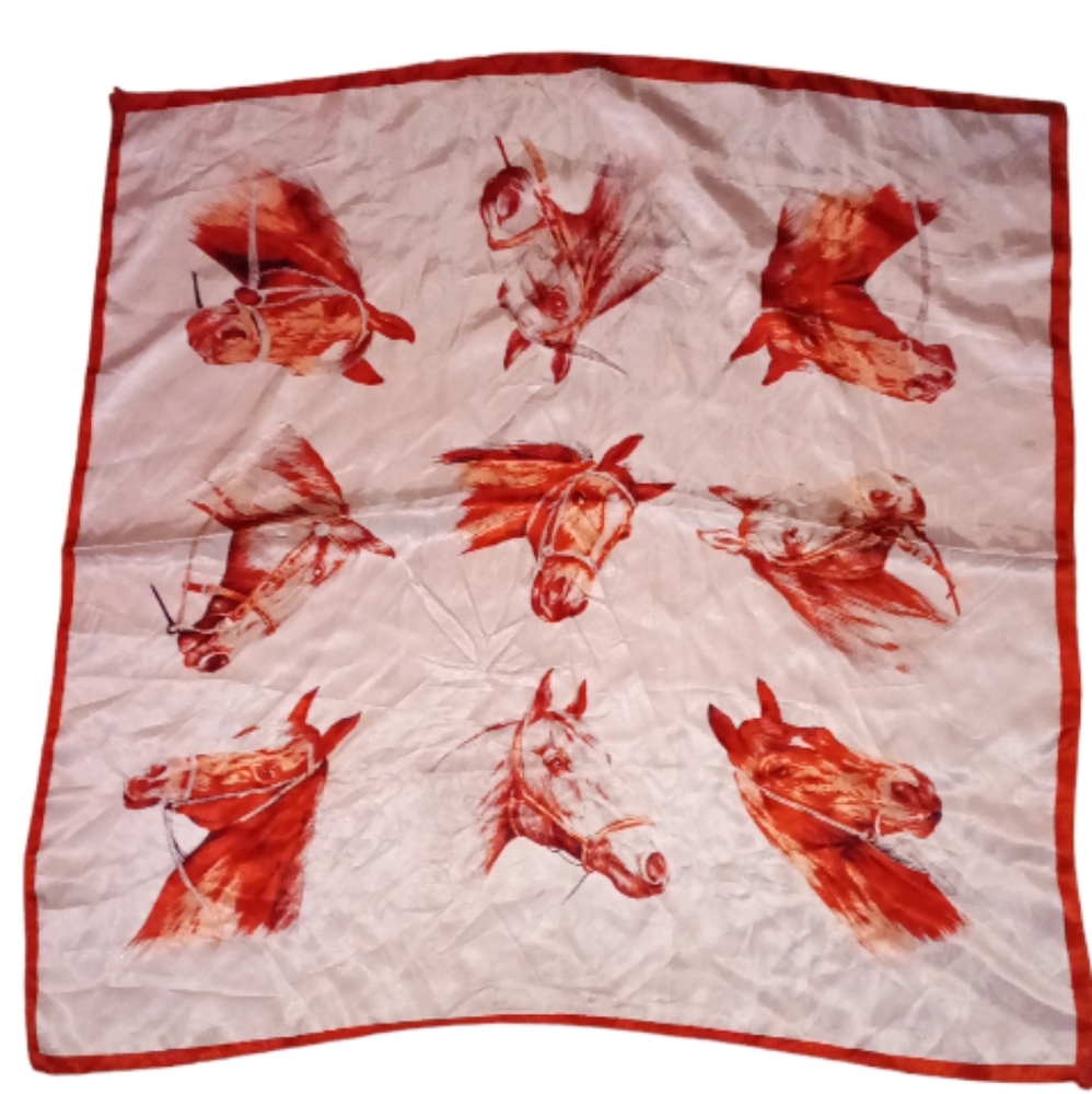 Vintage Made in Japan Acetate Silk Scarf with Equestrian print